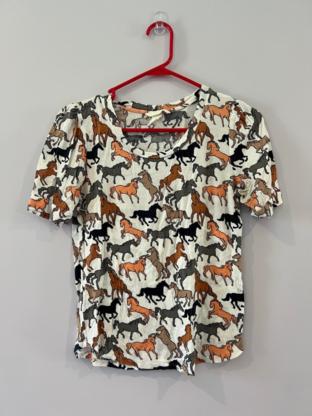 H&M White Horse Print Short Sleeve Top